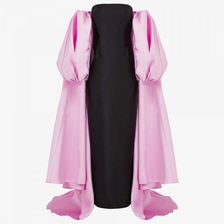 Pre Owned Solace London Black/Pink Satin Lea Maxi Dress and Cape Set S