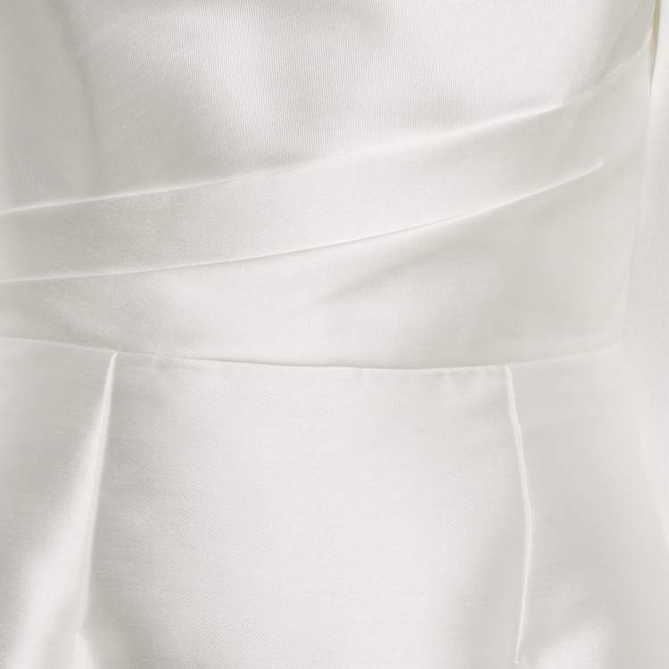 Pre Owned Solace London White Satin Off-Shoulder Puff Sleeve Bella Mini Dress M