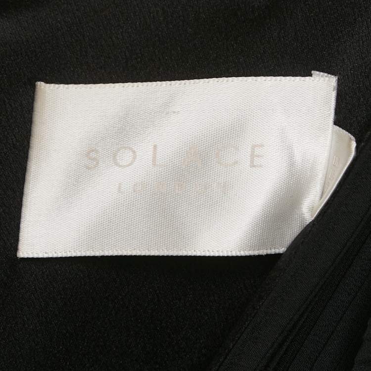 Pre Owned Solace London Black Plisse V-Neck Oxana Maxi Dress L