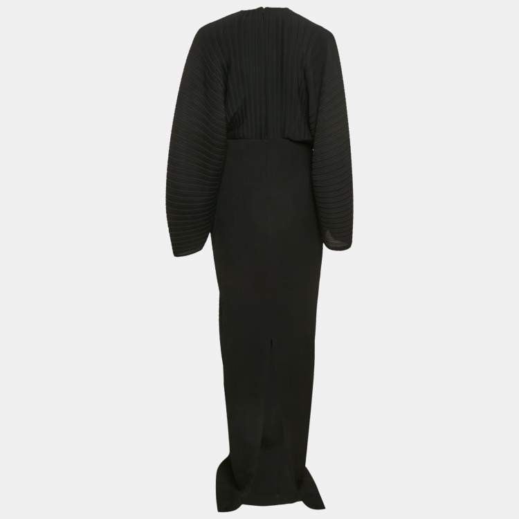 Pre Owned Solace London Black Plisse V-Neck Oxana Maxi Dress L