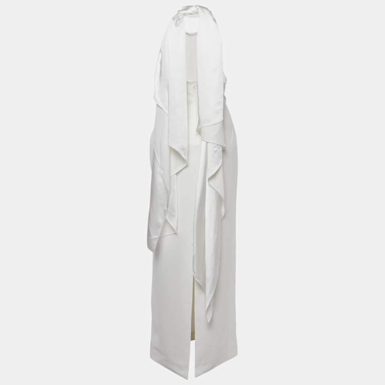 Pre Owned Solace London White Crepe & Satin Neck Detail Dahlia Maxi Dress L