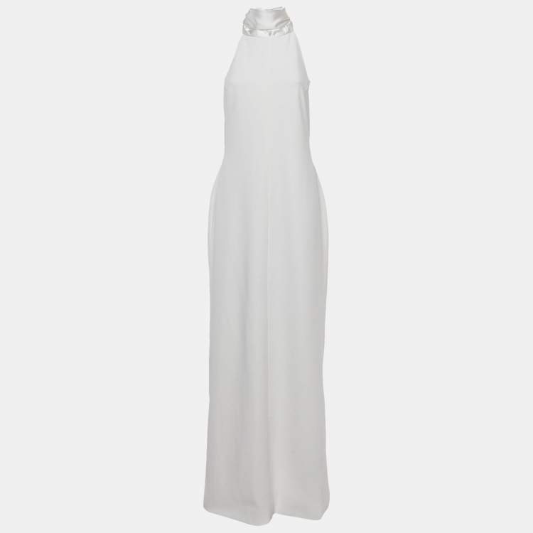 Pre Owned Solace London White Crepe & Satin Neck Detail Dahlia Maxi Dress L