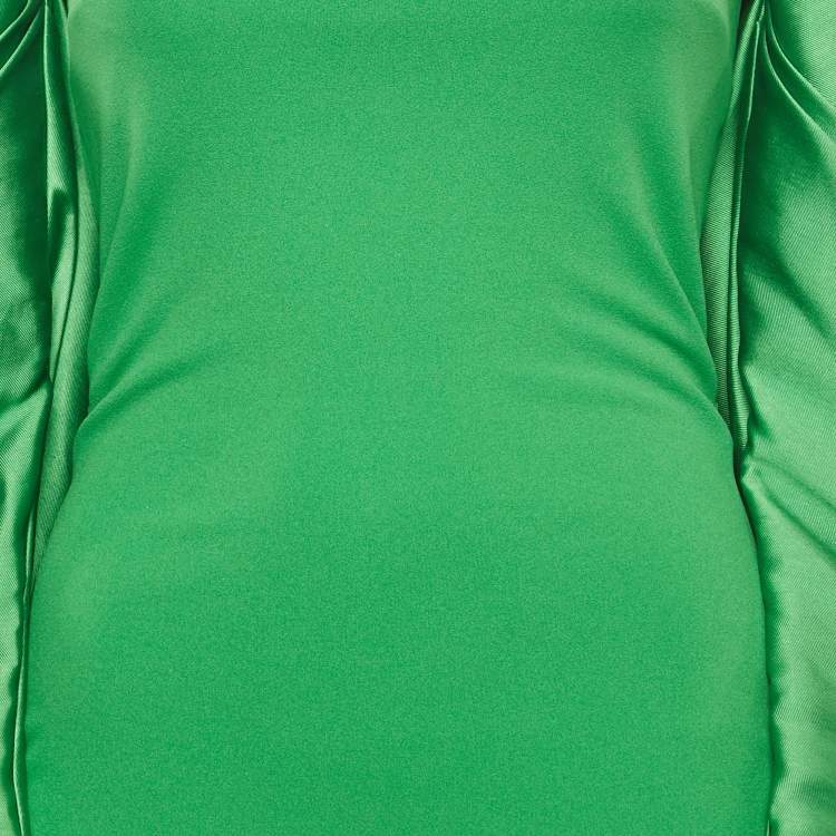 Pre Owned Solace London Green Crepe Off Shoulder Cape Detail Gown S