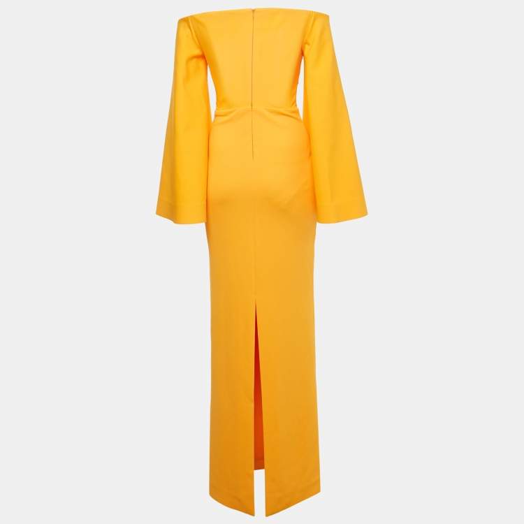 Pre Owned Solace London Orange Stretch Crepe Flared Sleeve Eliana Maxi Dress S  
