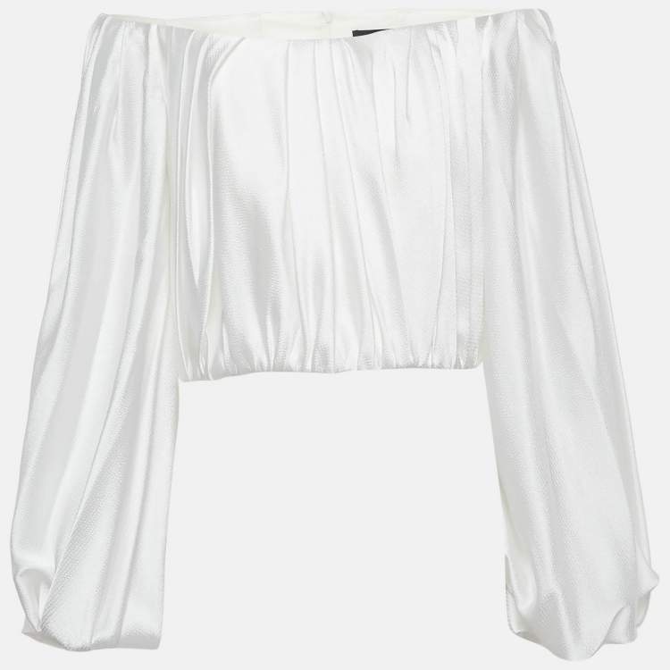 Pre Owned Solace London White Textured Satin Ayla Top M