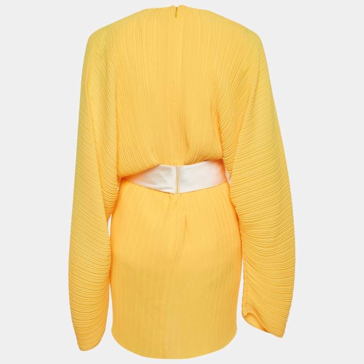 Pre Owned Solace London Yellow Plisse Bow Belted Tanzy Short Dress S
