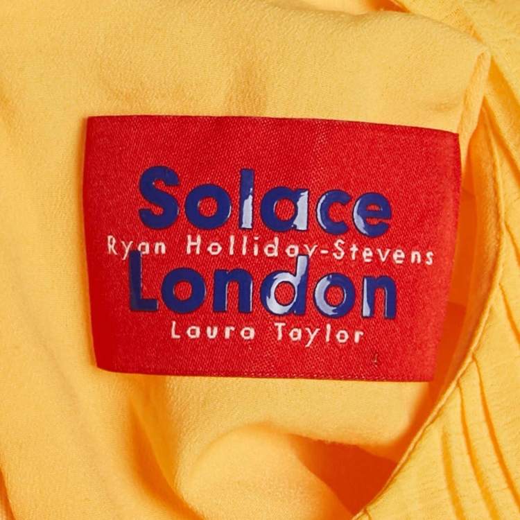Pre Owned Solace London Yellow Plisse Bow Belted Tanzy Short Dress S