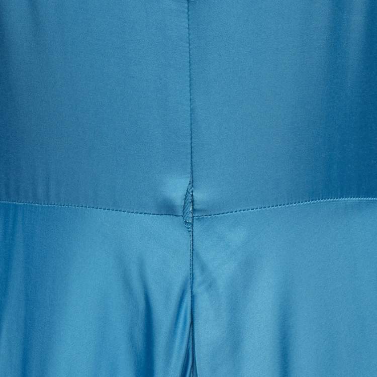 Pre Owned Solace London Blue Satin Asymmetrical Marlee Maxi Dress S 
