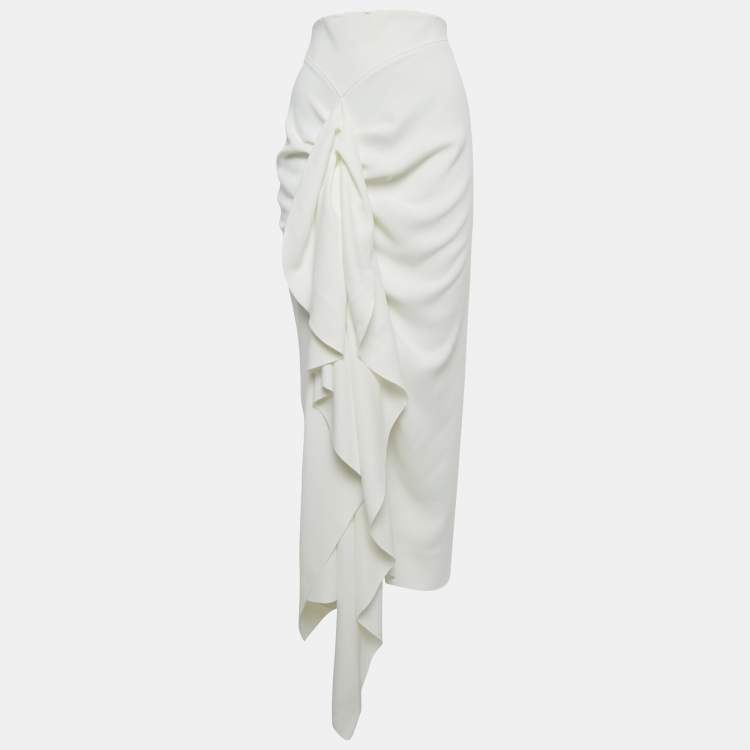 Pre Owned Solace London White Crepe Giana Draped Maxi Skirt M