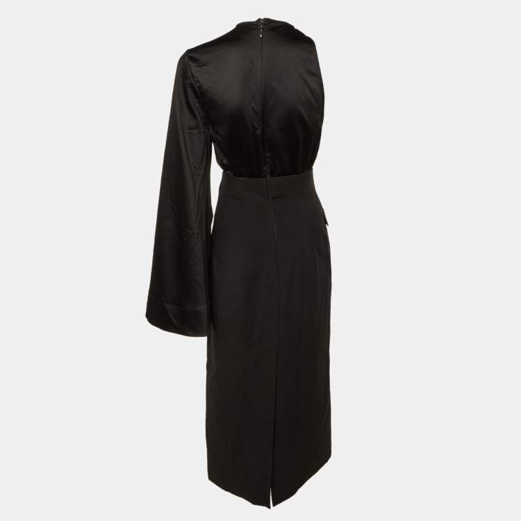 Pre Owned Solace London Black Satin & Crepe Marceo Midi Dress S