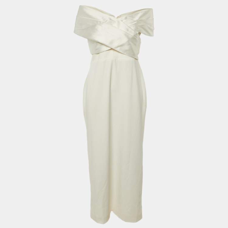 Pre Owned Solace London Ivory Crepe The Rhea Maxi Dress L
