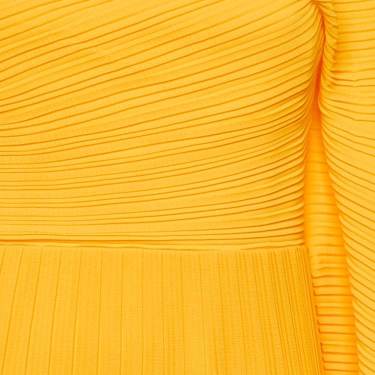 Pre Owned Solace London Yellow Crepe Drape Shoulder Lila Midi Dress S 