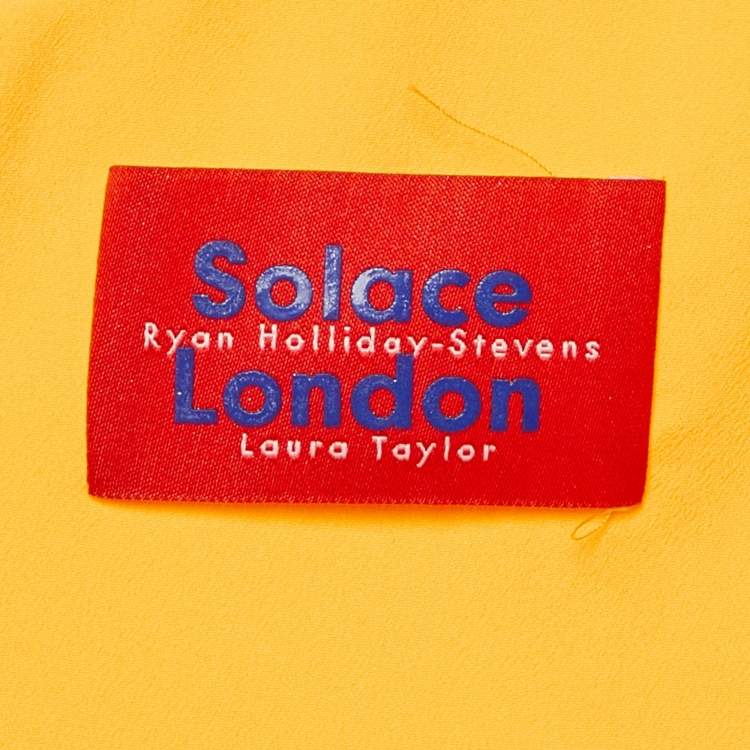 Pre Owned Solace London Yellow Crepe Drape Shoulder Lila Midi Dress S 