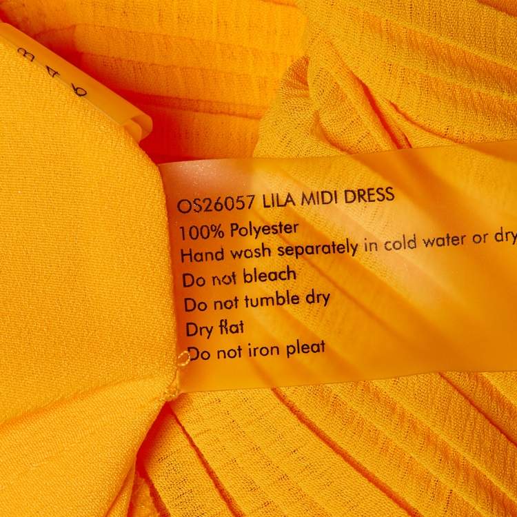 Pre Owned Solace London Yellow Crepe Drape Shoulder Lila Midi Dress S 