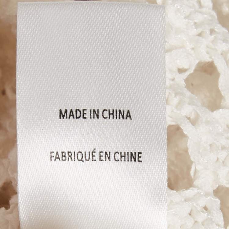 Pre Owned Solid & Striped White Crochet Sheer Cover-Up Dress S