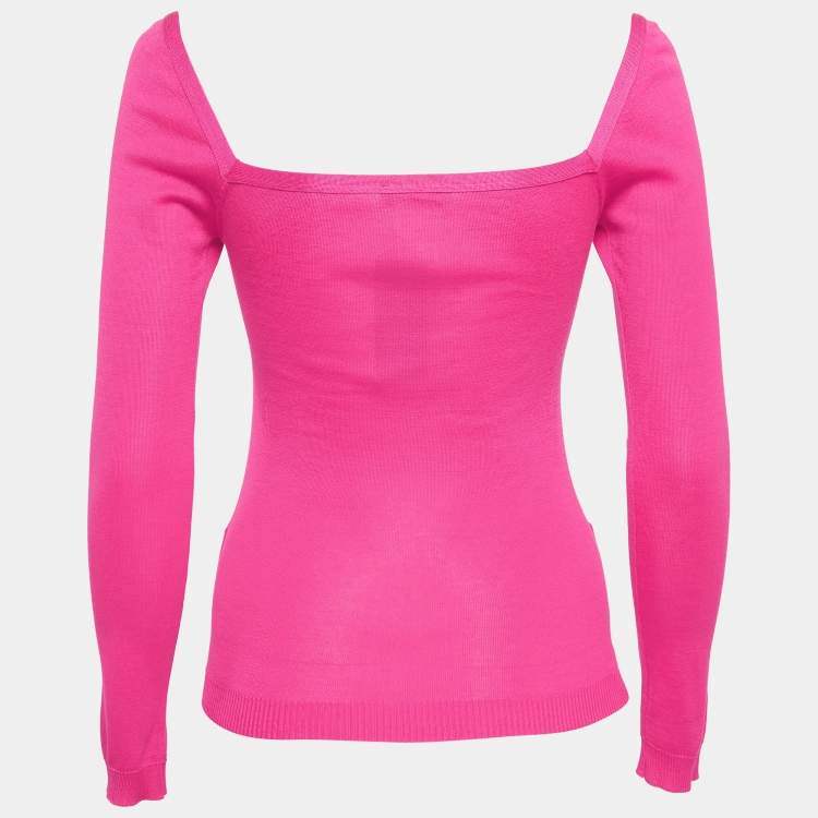 Pre Owned Sonia by Sonia Rykiel Pink Knit Square Neck Cardigan S