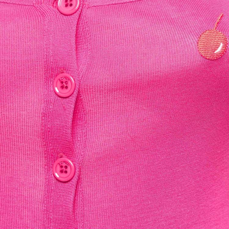 Pre Owned Sonia by Sonia Rykiel Pink Knit Square Neck Cardigan S