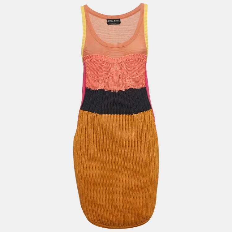 Pre Owned Sonia Rykiel Multicolor Rib Knit Sleeveless Mini Dress XS