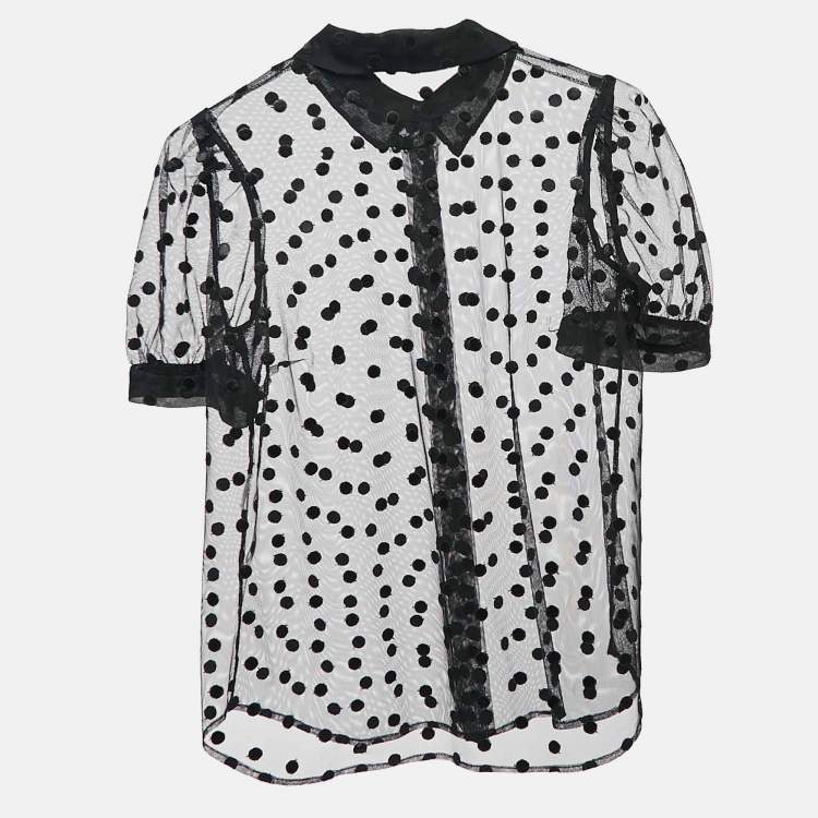 Pre Owned Sonia Rykiel Black Polka Dot Embroidery Sheer Tulle Blouse S