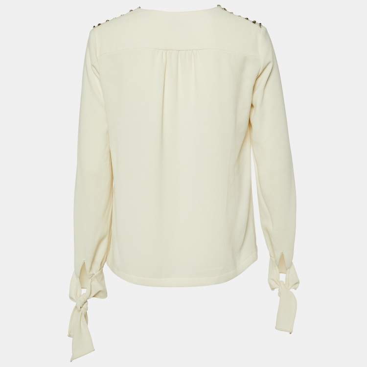 مملوكة مسبقًا Sonia by Sonia Rykiel Cream Crepe Embellished V-Neck Top M
