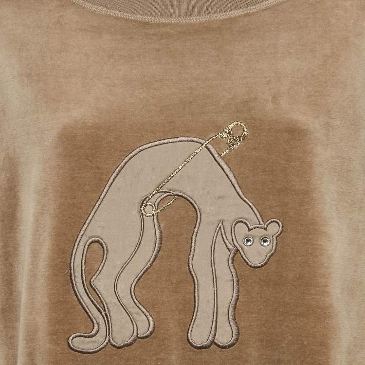 Pre Owned Sonia Rykiel Grey Cat Applique Velvet Sweatshirt S