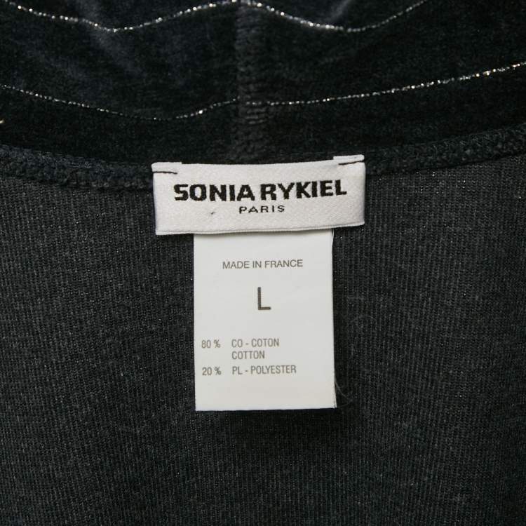 مملوكة مسبقًا Sonia Rykiel Grey Striped Velvet Zip-Up Hoodie L