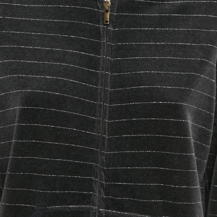 مملوكة مسبقًا Sonia Rykiel Grey Striped Velvet Zip-Up Hoodie L