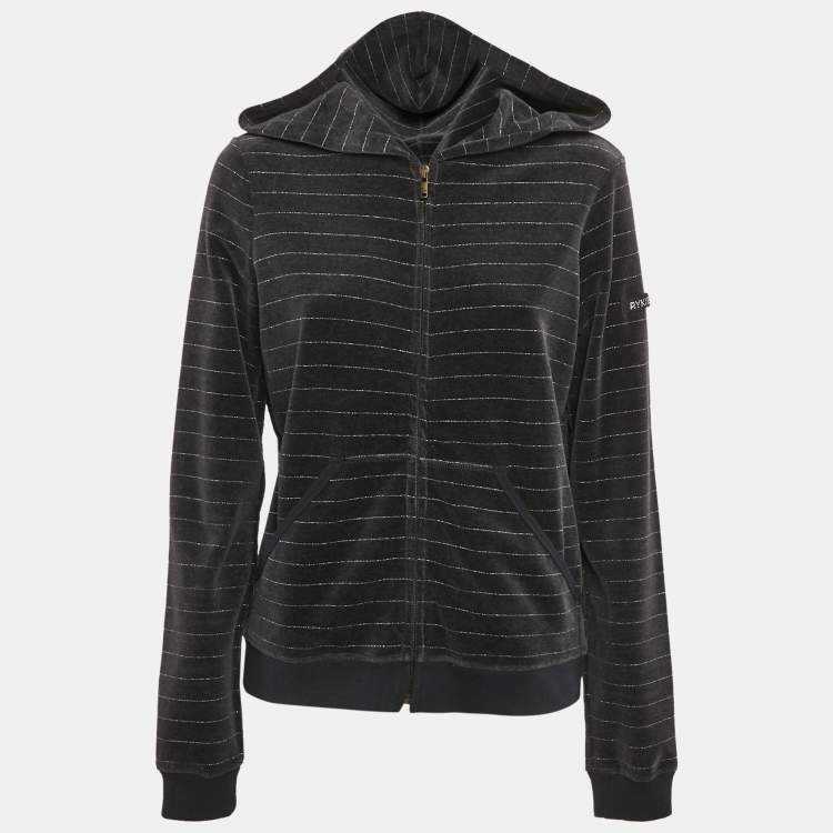 مملوكة مسبقًا Sonia Rykiel Grey Striped Velvet Zip-Up Hoodie L