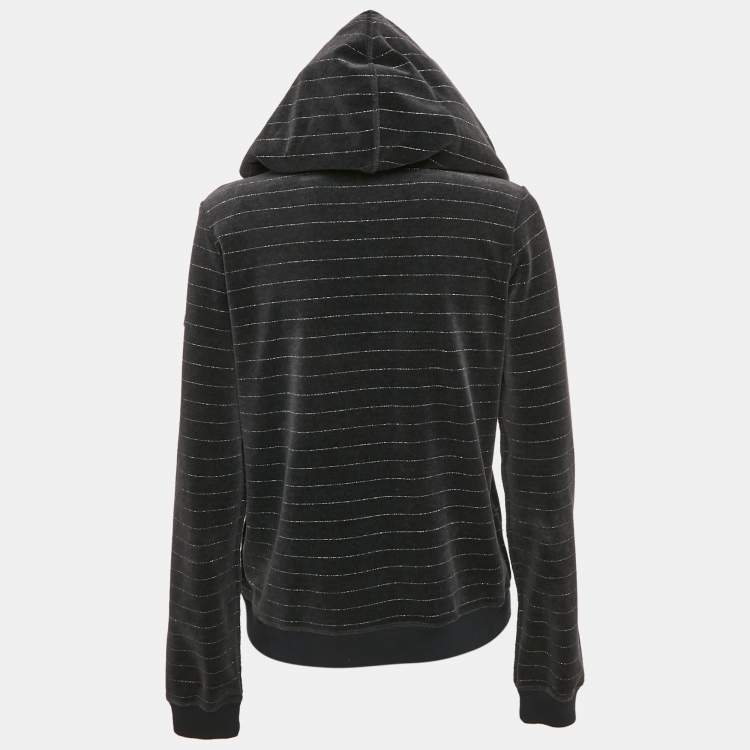مملوكة مسبقًا Sonia Rykiel Grey Striped Velvet Zip-Up Hoodie L