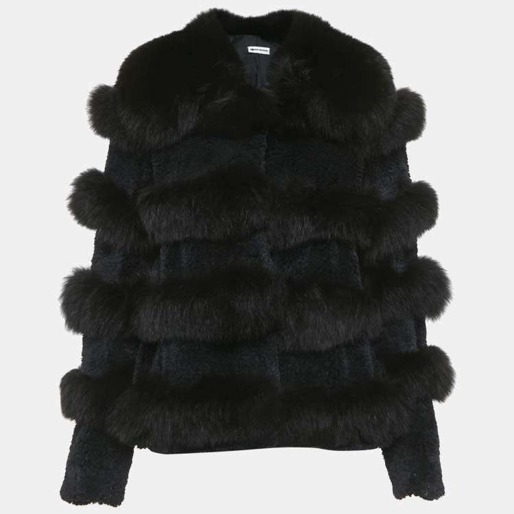 Pre Owned Sonia Rykiel Black Fur Button Front Coat M
