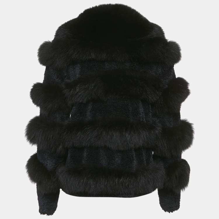 Pre Owned Sonia Rykiel Black Fur Button Front Coat M