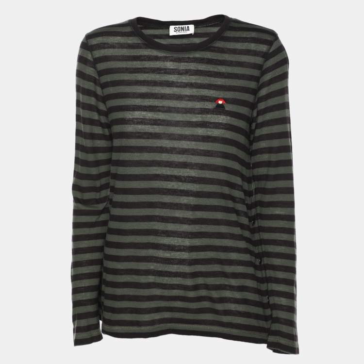 Pre Owned Sonia by Sonia Rykiel Green/Black Striped Wool Blend Top S