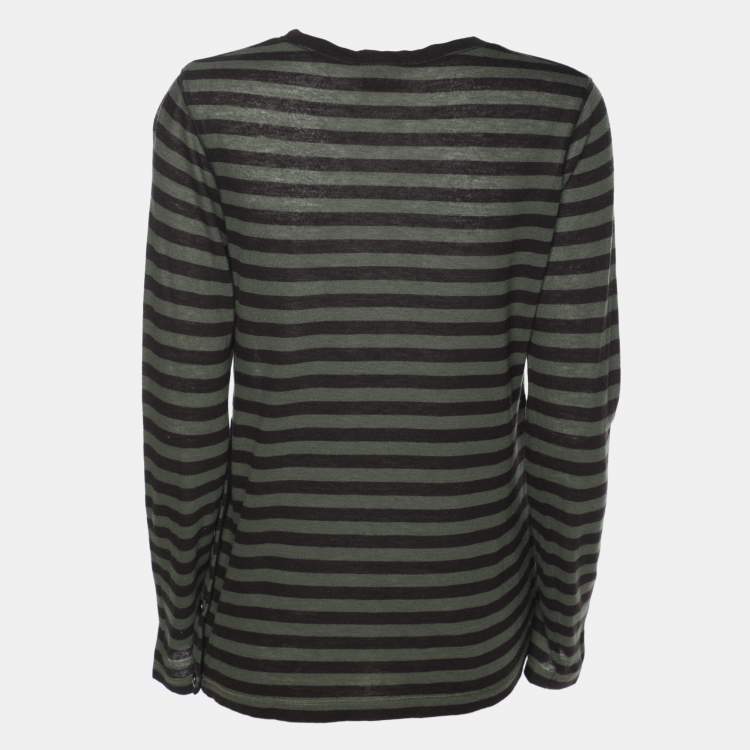 Pre Owned Sonia by Sonia Rykiel Green/Black Striped Wool Blend Top S