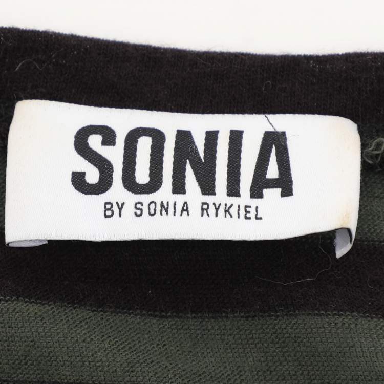 Pre Owned Sonia by Sonia Rykiel Green/Black Striped Wool Blend Top S