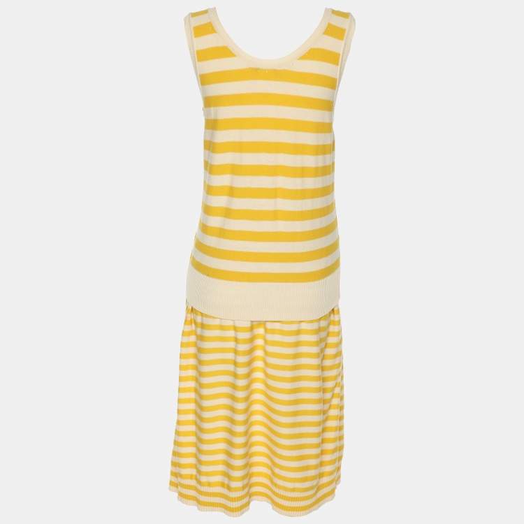 Pre Owned Sonia Rykiel Yellow/Beige Stripped Knit Top and Skirt Set M