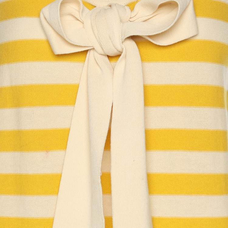 Pre Owned Sonia Rykiel Yellow/Beige Stripped Knit Top and Skirt Set M