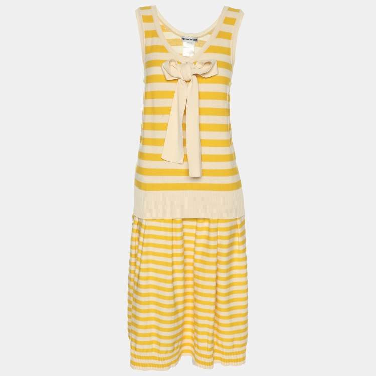 Pre Owned Sonia Rykiel Yellow/Beige Stripped Knit Top and Skirt Set M