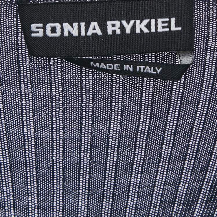 Pre Owned Sonia Rykiel Navy Blue/Black Rib Knit V-Neck Midi Dress M