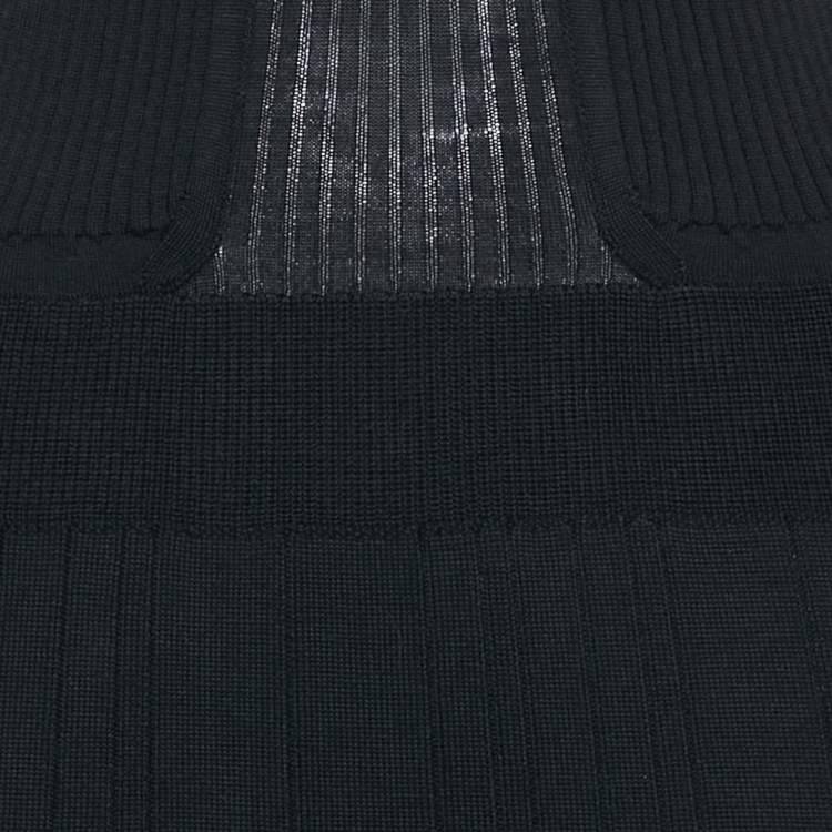 Pre Owned Sonia Rykiel Navy Blue/Black Rib Knit V-Neck Midi Dress M