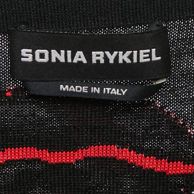 Pre Owned Sonia Rykiel Black Lip Pattern Jacquard Knit Button Front Cardigan S