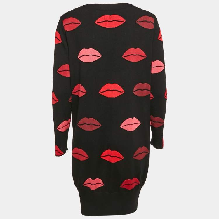 Pre Owned Sonia Rykiel Black Lip Pattern Jacquard Knit Button Front Cardigan S