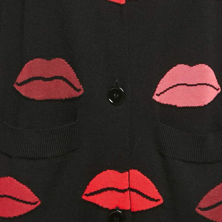 Pre Owned Sonia Rykiel Black Lip Pattern Jacquard Knit Button Front Cardigan S