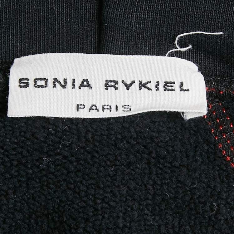 Pre Owned Sonia Rykiel Black Logo Trim Cotton Knit Hoodie M