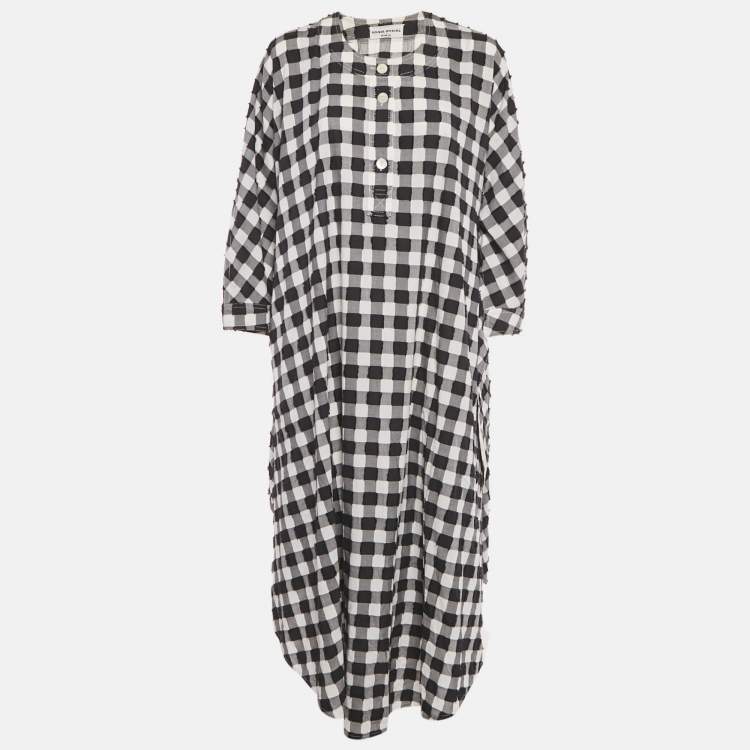 Pre Owned Sonia Rykiel Black/White Checked Cotton Long Kaftan Dress One Size 