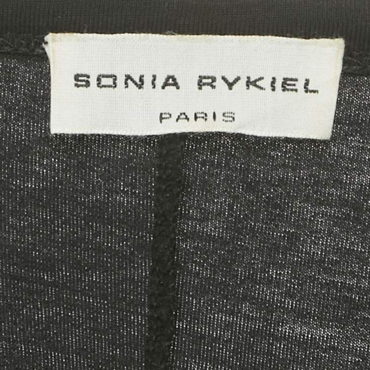 Pre Owned Sonia Rykiel Black Tiger Print Jersey Beaded Top L