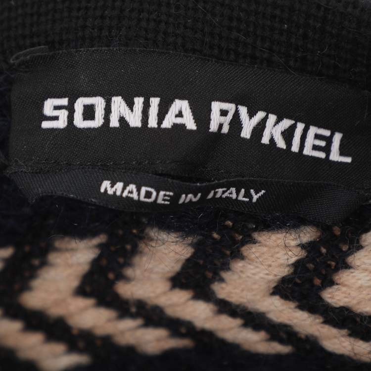 Pre Owned Sonia Rykiel Navy Blue/Beige Stripe Wool Blend Cape L