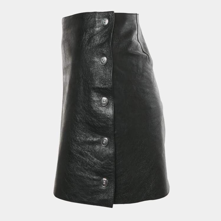 مملوكة مسبقًا Sonia Rykiel Black Leather Buttoned Mini Skirt M