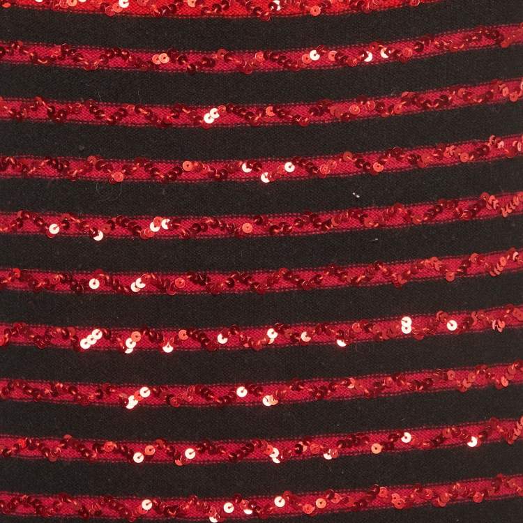 Pre Owned Sonia Rykiel Black/Red Sequin Striped Cashmere Top L
