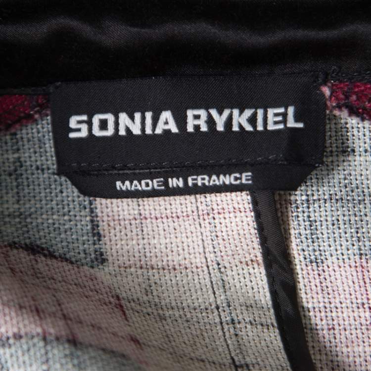 Pre Owned Sonia Rykiel Multicolor Checked Printed Cotton and Linen Contrast Collar Blazer M