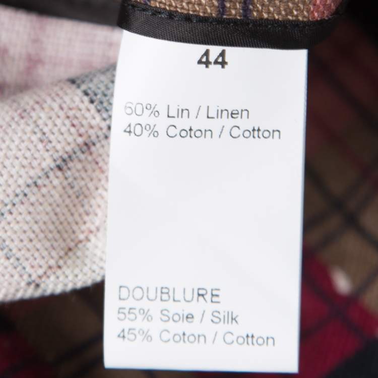 Pre Owned Sonia Rykiel Multicolor Checked Printed Cotton and Linen Contrast Collar Blazer M